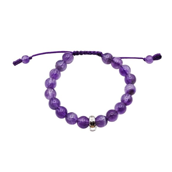 Thomas Sabo Amethyst Beaded Charm Carrier Bracelet Adjustable Cord 5.9 Inches - Picture 2 of 5